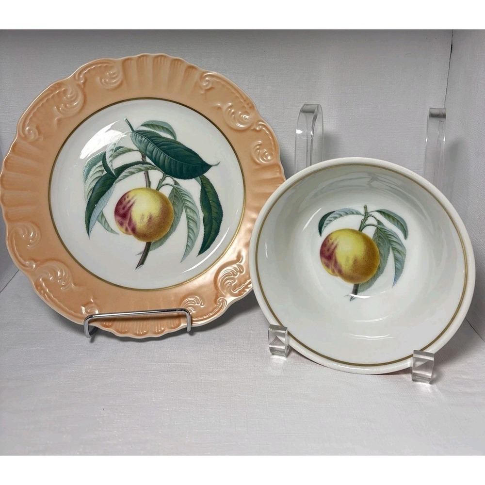 Mottahedeh Dessert Plate And Bowl Set Peach Design Summer Fruit Collection